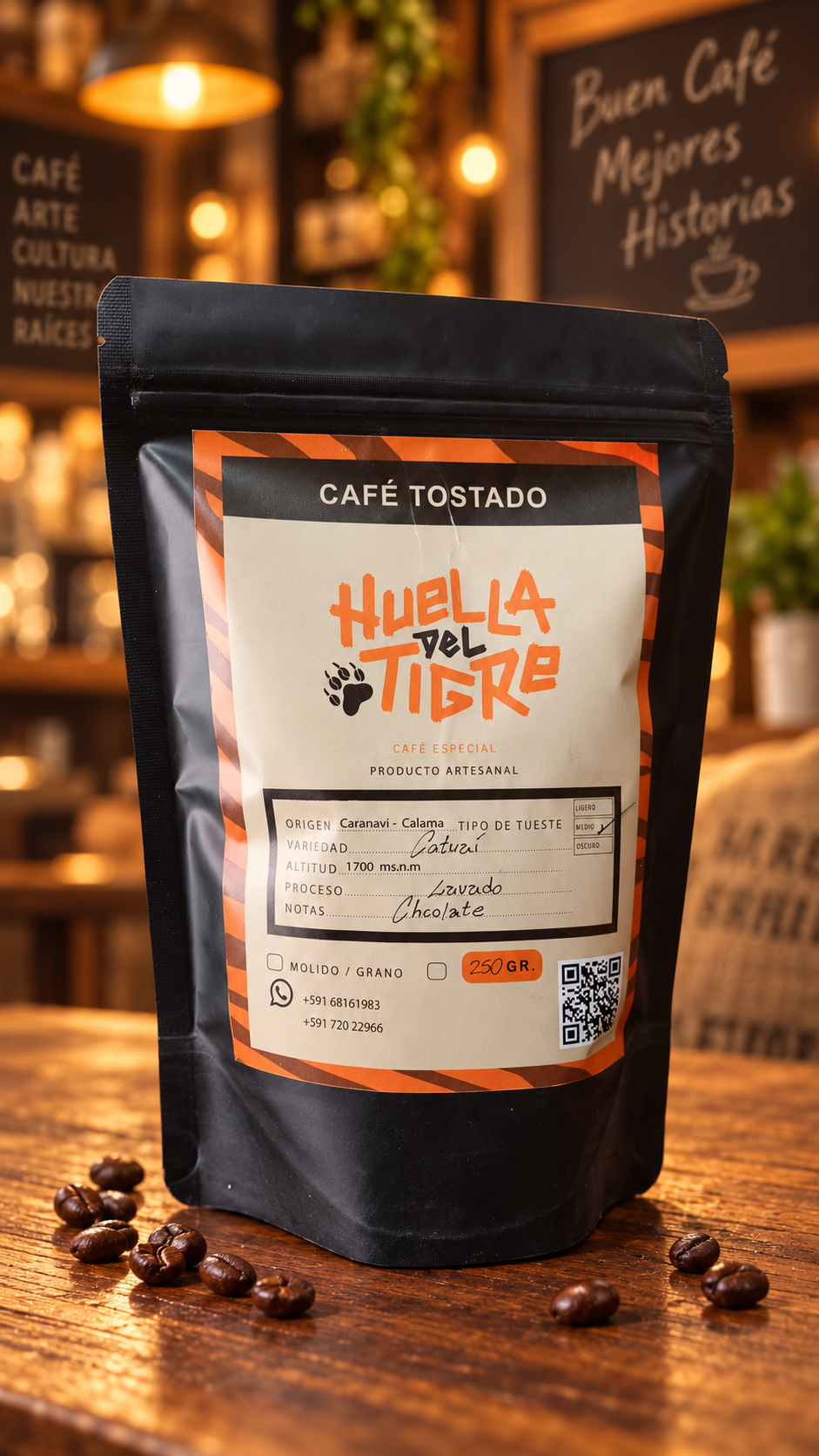 Café Huella del Tigre Catuaí Rojo 250 g - Café de especialidad tostado en presentación de 250 g